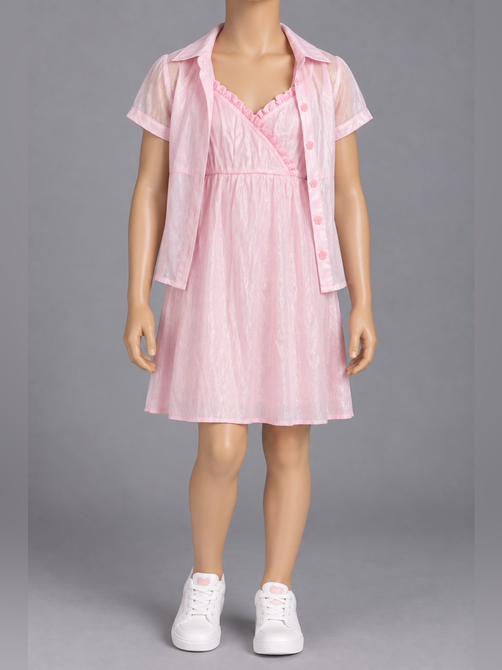 Vintage No Boundaries Girls 7/8 Pink Dress Set Matching Sheer Button Top